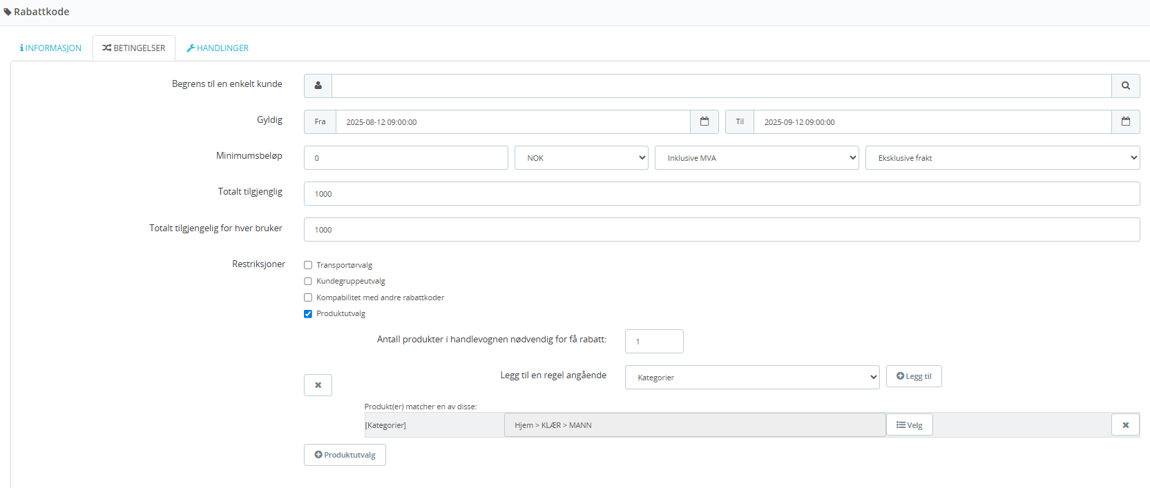 rabattkodebetingelser